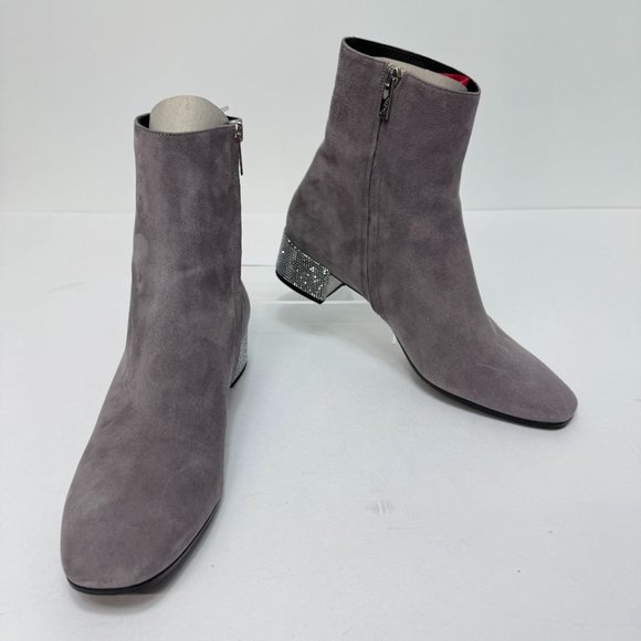 Rene Caovilla Suede w/ Rhinestone Heel Booties Gray Silver - Picture 9 of 9